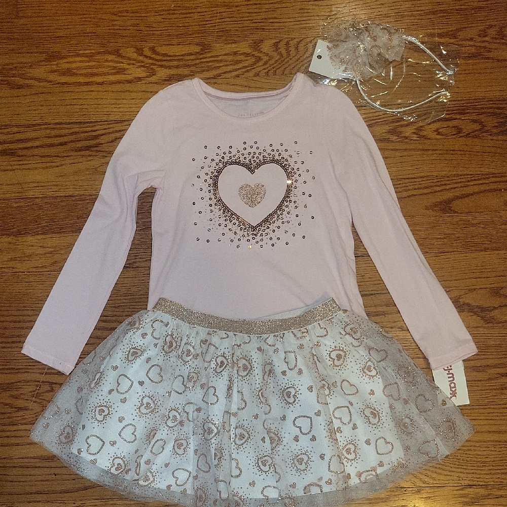 Pink Heart Long Sleeve Top and Skirt Set